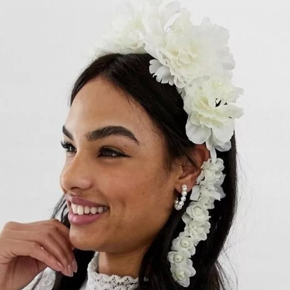 ✨NEW! Boho Headband Bride Head Flowers Crown Garland Wedding Off-White Festive✨